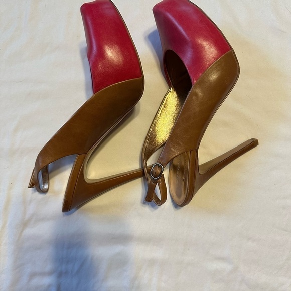 BCBGeneration Heels Slingback Leather Upper Red & Brown 5” Platform Size 8.5 - Picture 4 of 10